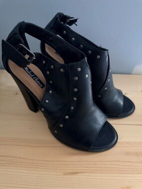 Michael Antonio Black Studded Peep-Toe Ankle Booties
